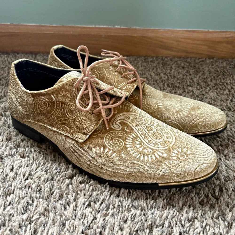 Amali Chadwick-035 Men's Gold Paisley Lace-Up Derby Dress Shoes US 9.5